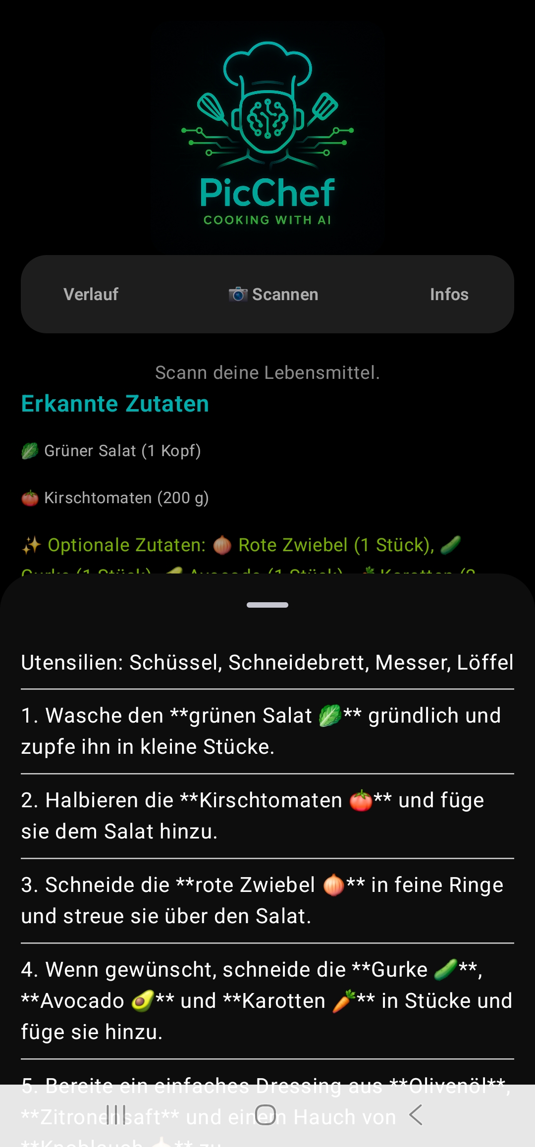 App-Ansicht auf dem Smartphone
