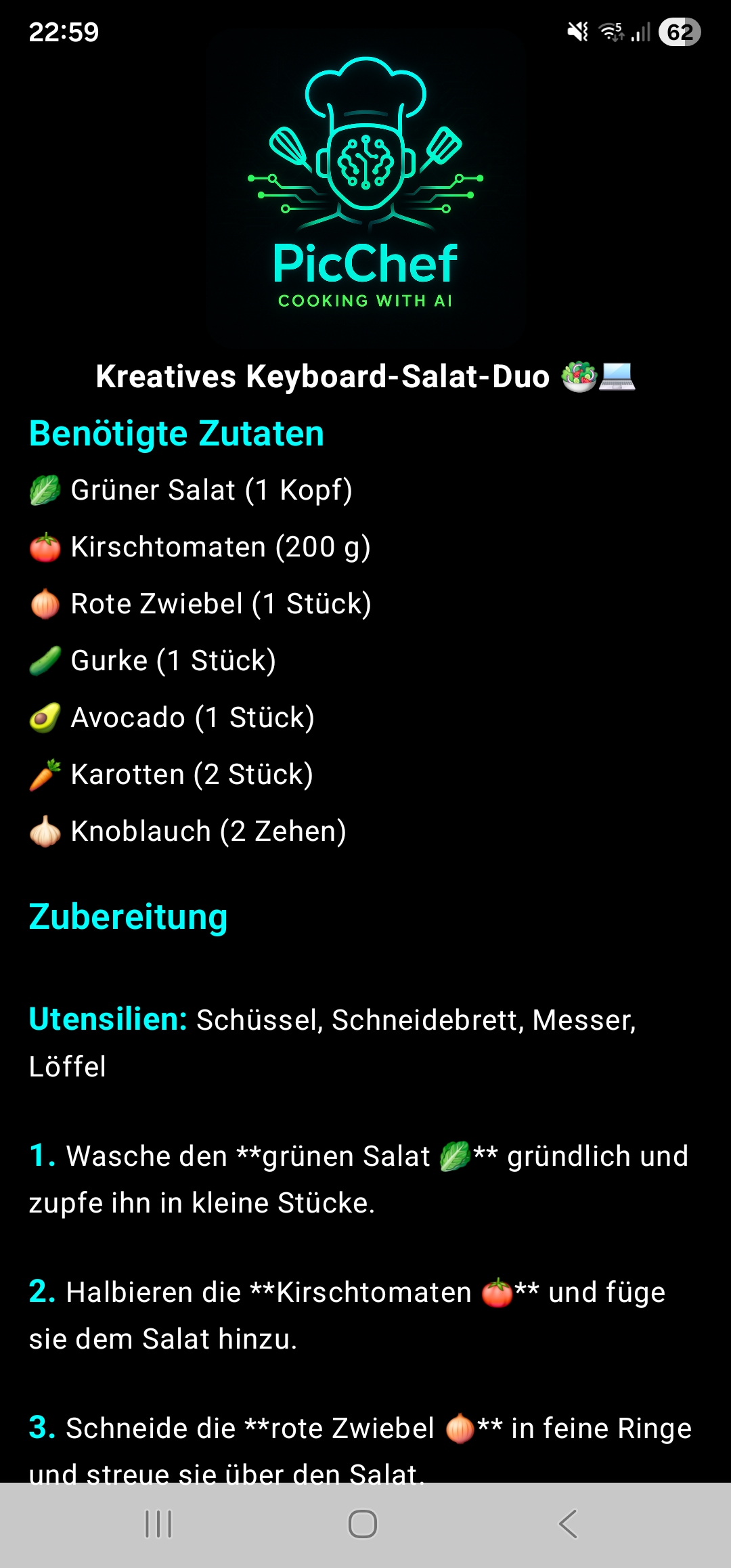 Rezeptansicht in der App